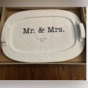 NEW The Mud Pie Mr. & Mrs. Est. 2017 Wedding 13"x18" Ceramic Platter